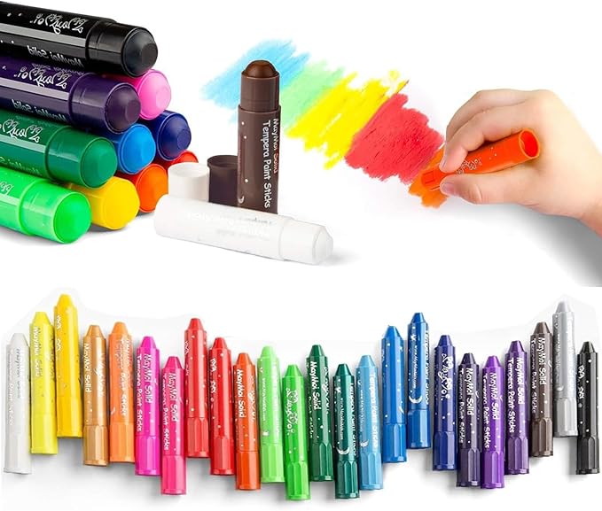 MayMoi Tempera Paint Sticks, Washable Paint Sticks, Quick Drying & No Mess, Non-Toxic, Best Art Birthday Gifts (24 Colors)