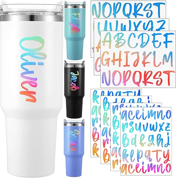 UV DTF Cup Wrap Letter Stickers Vinyl Decals,None | Personalized Name Stickers for Water Bottles Tumblers, Waterproof UV DTF Alphabet A-Z Stickers for 14-42oz Mugs DIY Craft