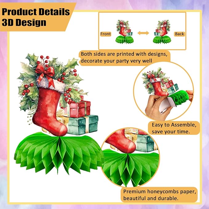 Christmas Party Centerpieces,9Pcs Christmas Honeycomb Centerpieces for Table,3D Vintage Xmas Table Decorations with Santa Claus,Christmas Tree,Snowman for Holiday Christmas Party Supplies