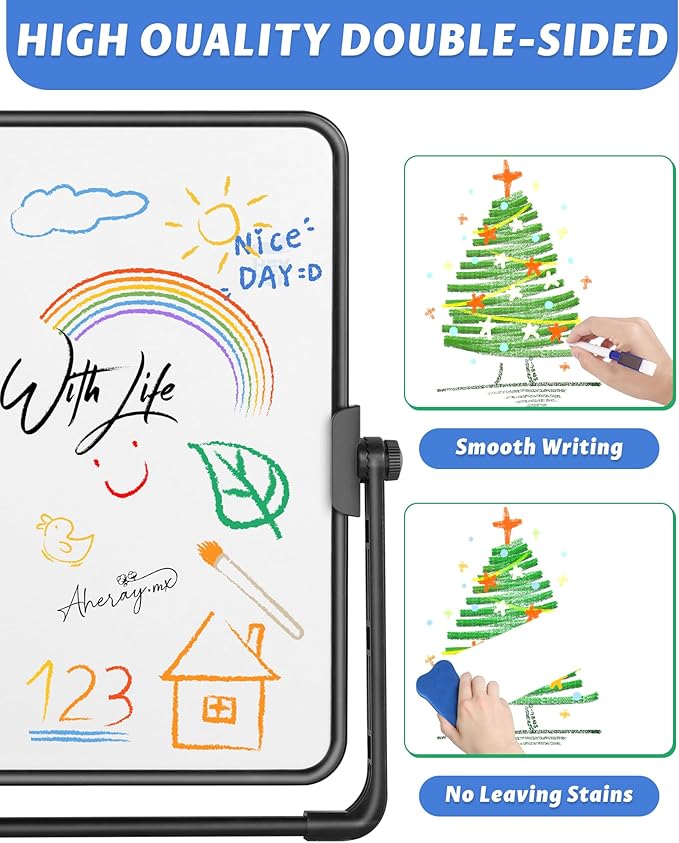 Dry Erase Whiteboard for Students,Small Mini Magnetic Double-Sided Desktop White Board with Stand,Portable Small Whiteboard with 3 Markers/3 Magnets/1 Eraser for Drawing, Home, School,8.27" x 11.8"