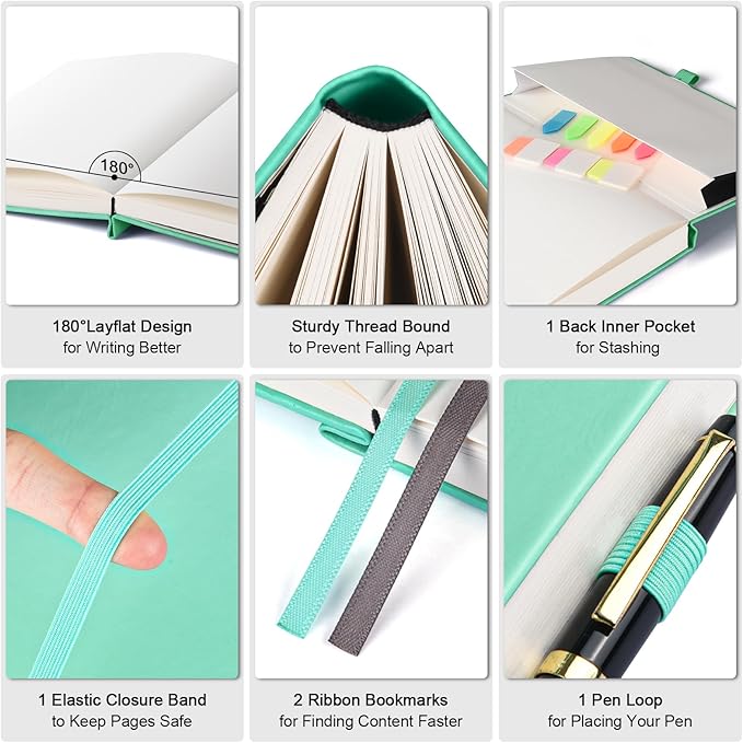 Graph Paper Notebook, 312 Numbered Pages Large A5 Hardcover Leather Journal, 100gsm No Bleed Grid Paper Notebook with Index Pages, Grid Notebook for Graphing Notes Math, 5.75" x 8.38", Teal