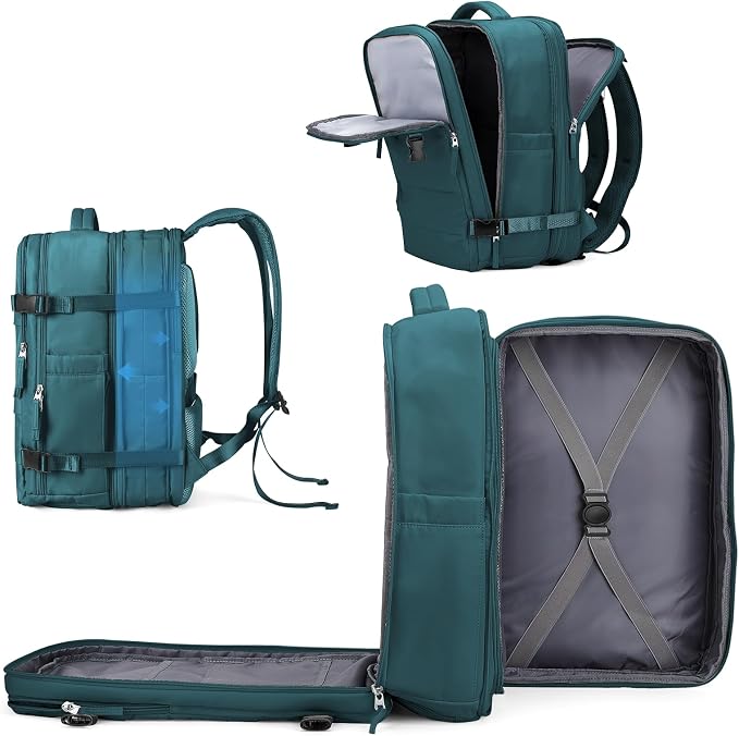 coowoz Large Travel Backpack For Women Men, Carry On Backpack,Hiking Backpack Waterproof Outdoor Sports Rucksack Casual Daypack Expandable Heavy Duty Extra large Backpack Peacock Blue