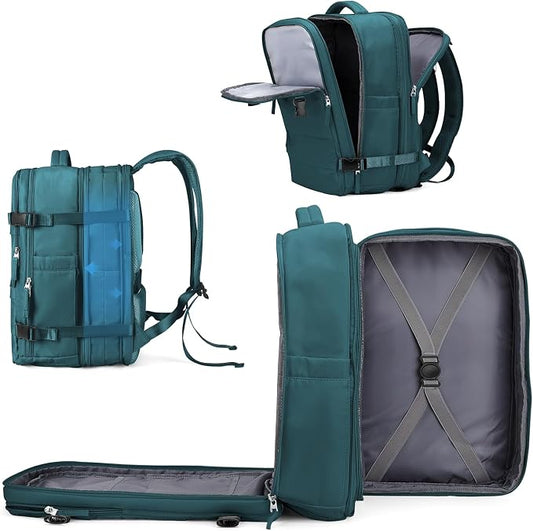 coowoz Large Travel Backpack For Women Men, Carry On Backpack,Hiking Backpack Waterproof Outdoor Sports Rucksack Casual Daypack Expandable Heavy Duty Extra large Backpack Peacock Blue