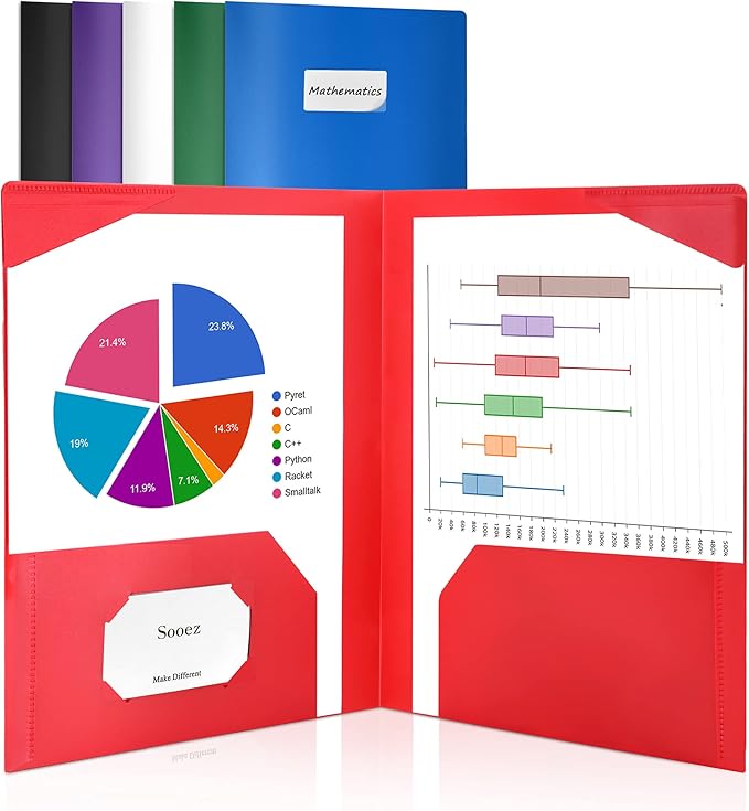 Sooez 6Pack Folders with Pockets, Pastels Colors, Heavy Duty Pocket Folder, Plastic Folders with Pockets, 2-Pocket Folder Bulk, Aesthetic File Folder, Back to School Office Filing Supplies