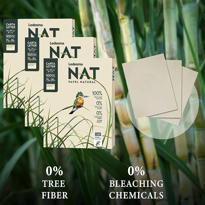 NAT Sugarcane Printer Paper – 8.5 x 11" Copy Paper, Chemical-Free - Made from 100% Sustainably Sourced, Jam Free, Acid Free, Multipurpose Recycled Office Paper, Natural Color (3 Reams/1500 Sheets)