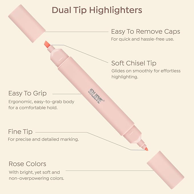 BLIEVE Aesthetic Cute Highlighters No Bleed Through, Dual Tip Chisel & Fine Point, Pastel Colors For Bible & Journaling