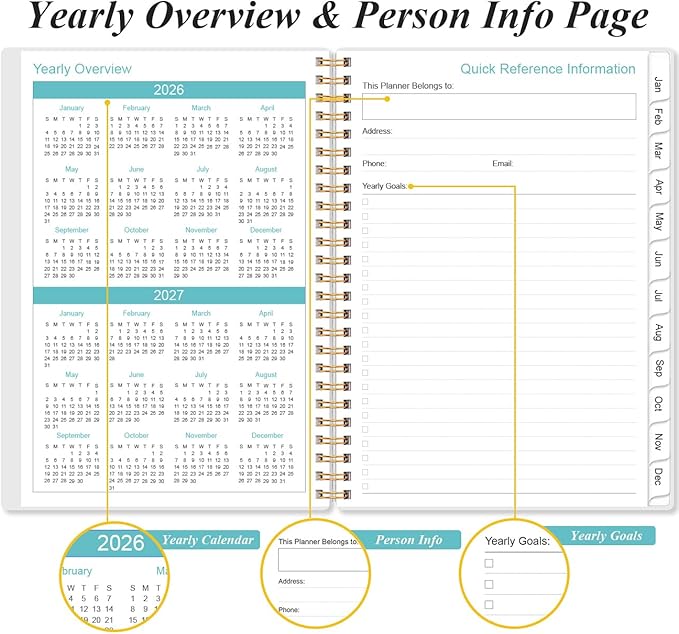 2026 Planner - Planner 2026 from January 2026 - December 2026, Weekly & Monthly Planner Spiral Bound with 12 Monthly Tabs, Inner Pocket, 6.4" x 8.5", Christmas Tree
