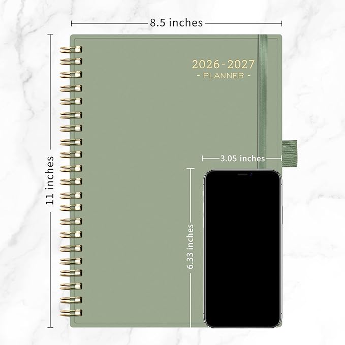 RETTACY Academic Planner 2026-2027, Weekly and Monthly, July 2026 - June 2027, Large Size (8.5" x 11"), Calendar, Agenda, 12-Month Tabs, for Student, Teacher, School (Light Green)