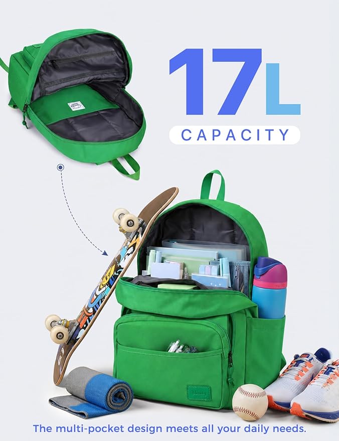 VASCHY School Backpacks, Lightweight Bookbag Schoolbag for Boys Girls Casual Basic Simple Daypack for Men Women Bright Green