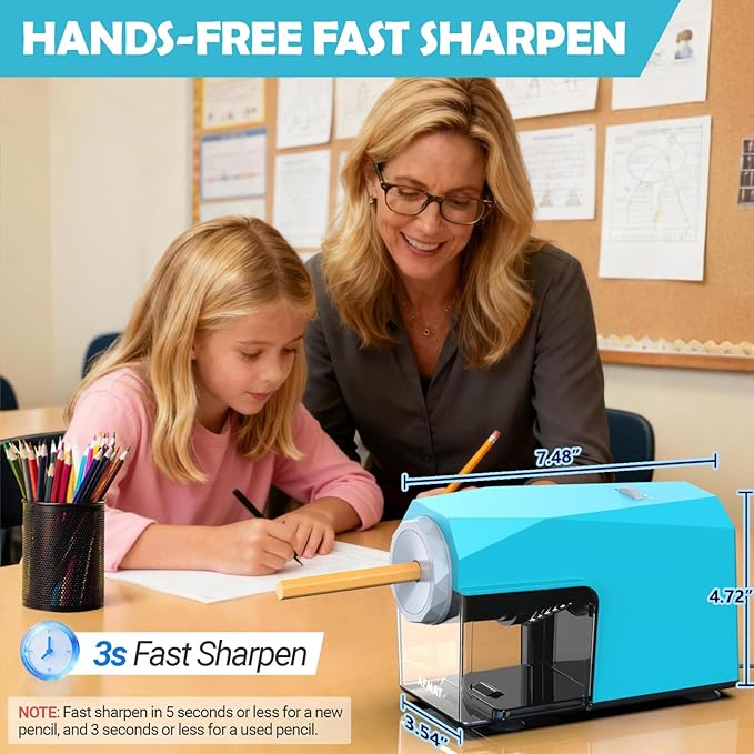 AFMAT Electric Pencil Sharpener, Fast & Hands-Free, 10K+ Uses, 5 Nibs, Fully Automatic Pencil Sharpener for Classroom, Heavy Duty Sharpeners for No.2/Jumbo/Colored Pencils (φ6.5-10.5mm) US Plug(120V)