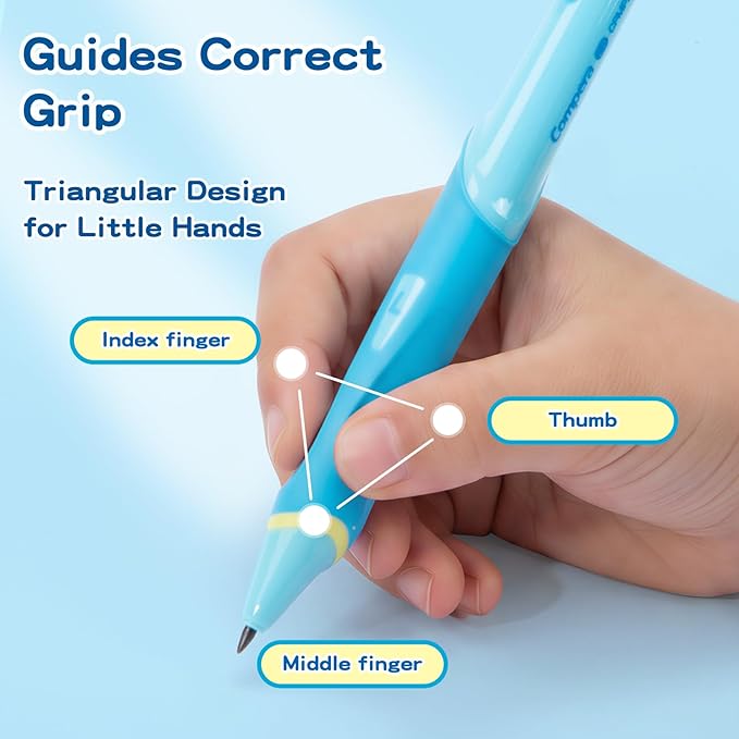Ergonomic Pencil Set, 2.0mm HB Mechanical Pencils for Kids, School Supplies Include Sharpener, Eraser & 6 Extra Leads – Handwriting Aid for Preschool, Kindergarten, Homes, Blue, L