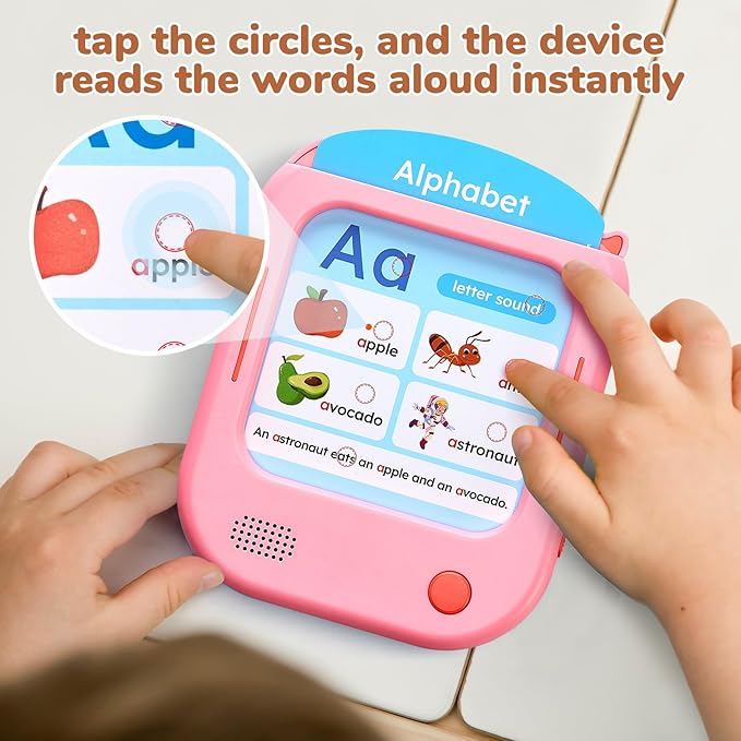 JoyCat Kids Learning Tablet, Phonics Talking Flash Cards, Learn to Read with 156 Pages, 40+ Themes, 600+ Words, 100+ Interactive Games, Screen-Free Learning Toys Birthday Gifts for 2-6 Year Old