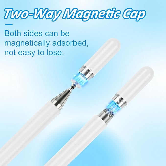 Stylus Pens for Touch Screens (2 Pcs), 2 in 1 Magnetic Disc & Fiber Tip Stylus Pen for iPad with Magnetic Cap, Compatible with All Touch Screens - Free Replacement Disc Tips, Black and White