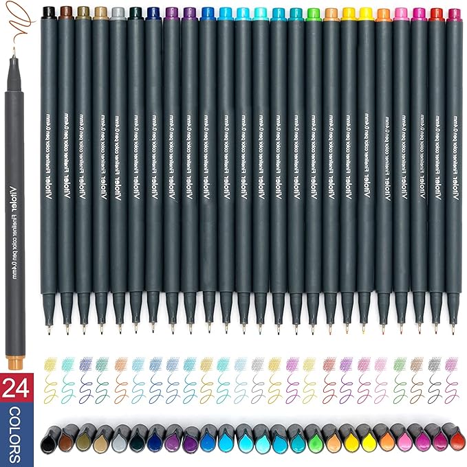 Vitoler 24 Colored Journaling, Fine Line Point Drawing Marker Pens for Writing Journaling Planner Coloring Book Sketching Taking Note Calendar Art Projects Office Supplies (24 Colors)