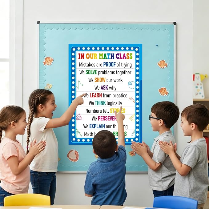 FaCraft In Our Math Class Poster - Growth Mindset Math Classroom Decorations for Elementary Middle High School Educational Motivational Math Bulletin Board Wall Decor Back to School Teacher Supplies