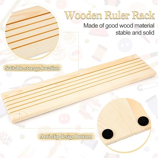 2 Piece Wooden Quilting Ruler Holder Organizer 17 Inch 5 Slot Grids Ruler Rack for Quilting and Sewing, Ideal for Home Office Desk Storage(Wood Color)