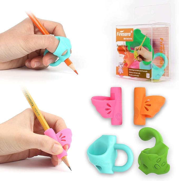 Firesara Left-Handed Training Grips, Original Breakthrough Assorted Writing Aid Grip for Handwriting Special Needs Students Adult Lefties Assorted Colors (4PCS)