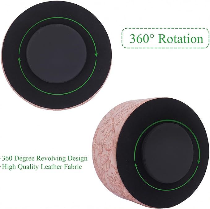 Remote Control Holder, 360°Spinning PU Leather Desk TV Remote Caddy,Desk Storage Box Room Accessories for Controller, Media,Mail,Calculator, Mobile Phone,Pencil(1-Carved Pink)