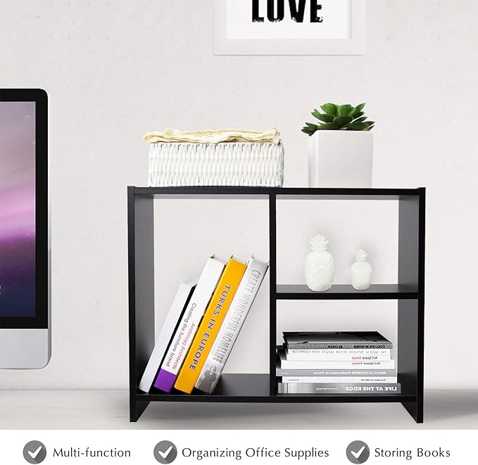 Jerry & Maggie Cubic 3-Tier Wooden Desk Organizer – Jet Black Free-Standing Office Storage Rack with Display Shelves for Home or Workspace, Perfect as Birthday Gift or Accessory Holder