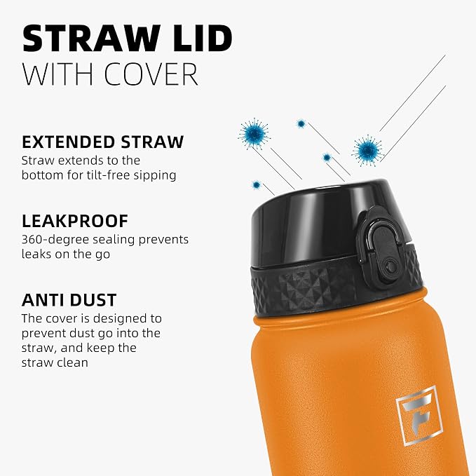 Fanhaw 20 Oz Kids Insulated Stainless Steel Water Bottle with Straw Lid, Leakproof & Anti-Dust Everyday Use Bottle for School, Women & Men, Back to School Essentials (Yellow Orange)