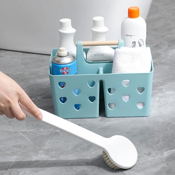 Anyoifax Portable Shower Caddy Plastic Shower Basket Organizer Divided Bathroom Caddy Storage Cleanning Caddy Tote with Handle for College, Dorm Room, Kitchen, Blue