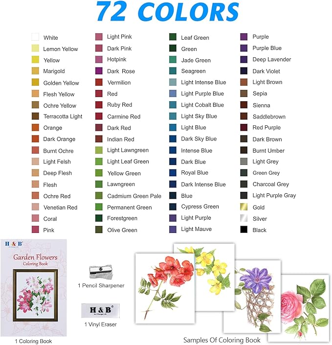H & B 72 Colored Soft-core Coloring Pencils Set, Carry a Portable Storage Drawing Bag, Coloring and Art Supplies Gift for Artists Adult Children Beginners