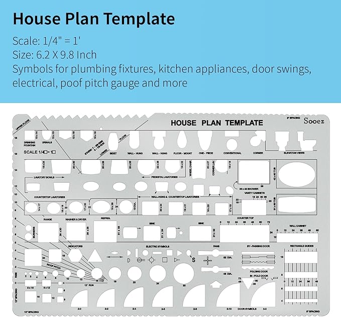Sooez Architectural Templates, House Plan Template, Interior Design Template, Furniture Template, Drawing Template Kit, Drafting Tools and Supplies, Template Architecture Kit, Set of 3, Yellow