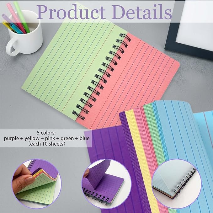 250 Sheets Index Cards with Ring, Tearable Spiral Bound Notecards, 3x5 Inches, Candy Colored Ruled Flashcards for Notes, Reminders, and Lists, Studying Nursing School Essentials(5-Color Pads*5)