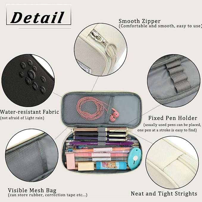FUXINGYAO Pencil Case, Multi- Slot Pencil Pouch, Portable Pencil Bag, Pen Case for& Office(White)