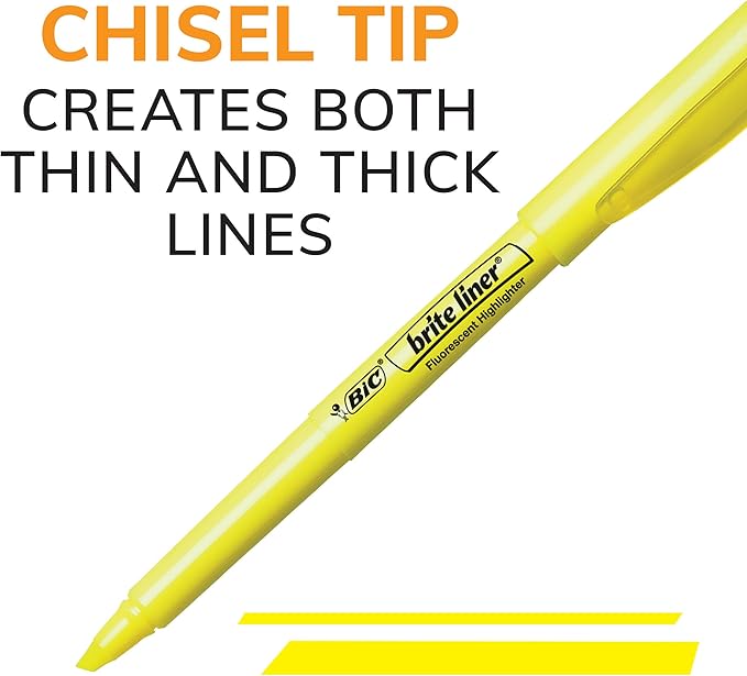 BIC Brite Liner Highlighters, Chisel Tip, 12-Count Pack of Orange Highlighters, Ideal Highlighter Set for Organizing and Coloring