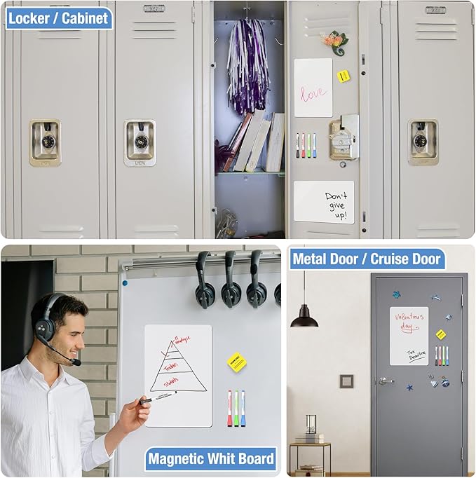 HOMiDEK Magnetic Whiteboard for Fridge, 3 Pack Small Magnetic Dry Erase Boards with 4 Markers & 1 Eraser, Reusable Blank Magnet White Board Sheets for Home, Kitchen, Office, Classroom - 8 x 12