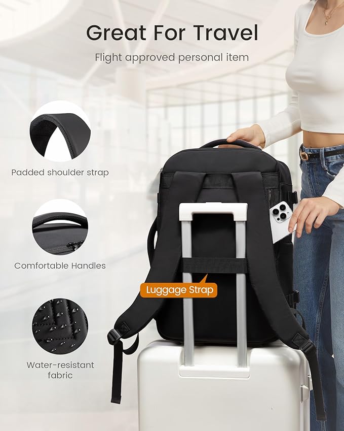 LOVEVOOK 40L Travel Backpack for Women Men, TSA Personal Item Travel Bag Fits 17.3inch Laptop, Waterproof Airline Approved Carry On Luggage With 2 Cubes for Weekender Hiking Business, Khaki