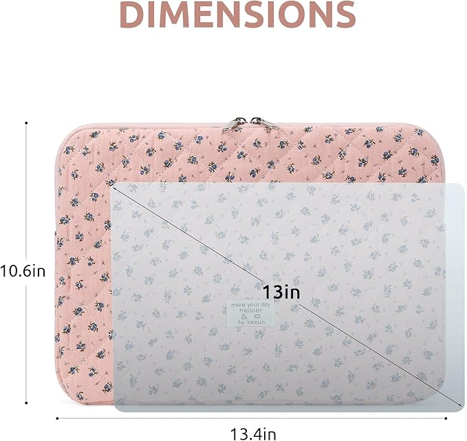 Puffy Laptop Sleeve 13-15.6 Inch Cute Quilted Laptop Protective Case Padded Floral Computer Sleeve for MacBook (A-Dark Pink, 13 Inch)