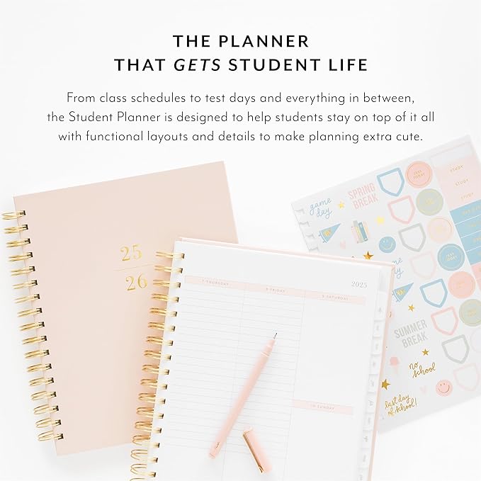 Sugar Paper 2025-2026 Signature Spiral Student Planner, Weekly and Monthly, August 2025 to July 2026, School, College & Student Planner, 12 Month, 7.5" x 9.25", Blush