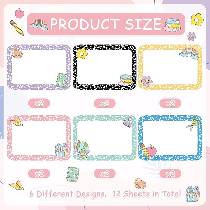 12Pcs Magnetic Write Wipe Organization Chart Dry Erase Objectives Learning Magnets Composition Notebook Colorful Back to School Classroom Goals Targets for Whiteboard Teaching Supplies