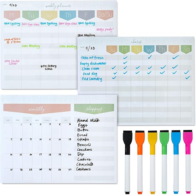 Okuna Outpost Magnetic Dry Erase Board for Fridge, Weekly Planner with 6 Magnetic Pens for Teachers, Students, Kitchen (12 x 9 in)