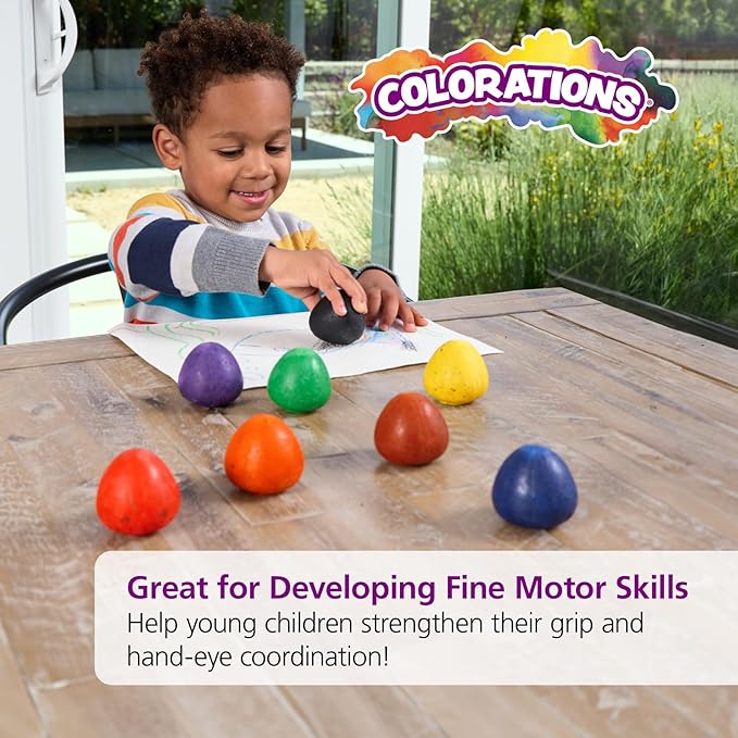 Colorations Chubby Non-Toxic Crayons for Toddlers, Palm Grip Eggs, Set of 8 Colors, Shape is Easy for Young Children Grip, Hold & Draw, Classroom Must Haves