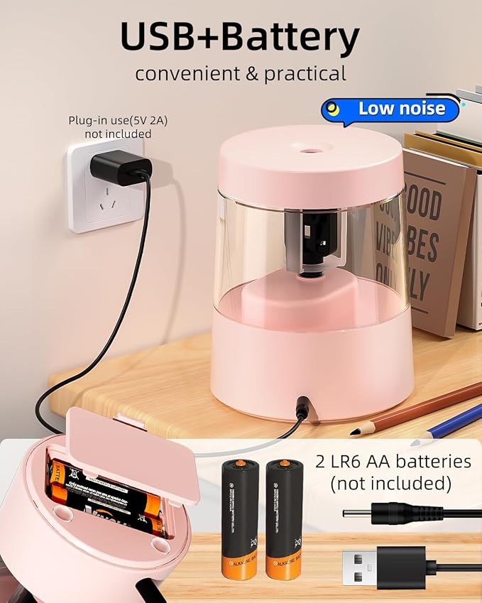 ZMOL Electric Pencil Sharpener,Portable Small Battery Powered Pencil Sharpeners for Kids,Electric Pencil Sharpener Battery Operated,Suitable for No.2/Colored Pencils(6-8mm) Pink