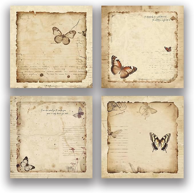 Retro Butterfly 4 Pack/200 Sheets 3x3 inch Sticky Notes Set, Vintage Memo Pads with High-Adhesive, Reusable Tearable Post it Notes for Journal Planners Office School Home, Bulk Stationery Gift