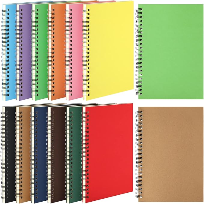 Leelosp 24 Pcs Small Spiral Notebook Lined Spiral Journal College Ruled Notebook Wire Bound Kraft Cover, 120 Pages for Work (Multicolor,5.5 x 8.3 Inch)