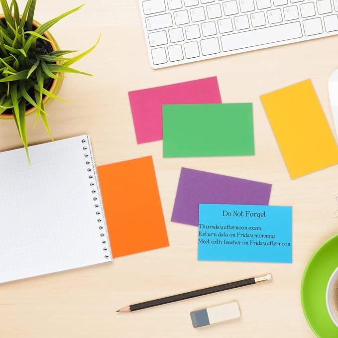 Fainne 300 Pcs Blank Index Cards 180 Gsm Thick Card Stock Assorted Color Neon Blank Flash Cards Colorful Study Notecards for Organizing(3 x 5 Inch,Bright Colors)