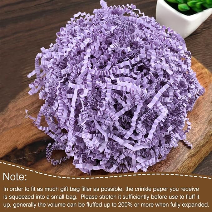 LYARCHTE Crinkle Paper Filler 5.2 oz, Crinkle Cut Paper Shred Filler Shredded TissueRaffia Grass Paper for Gift Basket Packing Bag Filler (Purple)