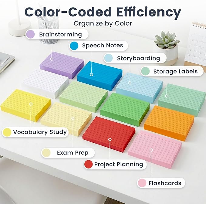 Koogel 1200PCS Index Cards 3x5, Colored Ruled Index Cards Bulk for Back To School, Heavy Notecards Memo Scratch Pad for Studying Teachers Classroom Note Taking Office College Supplies, 12 Colors