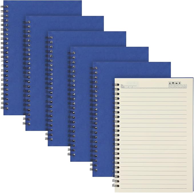 Epakh 6 Pack Spiral Notebook Bulk, Back to School Hardcover Spiral Journal Notebook 5.5 x 8.3 Inch, First Day of School Travel Writing Journal Notepad, 50 Sheets 100 Pages(Lined,Navy Blue)