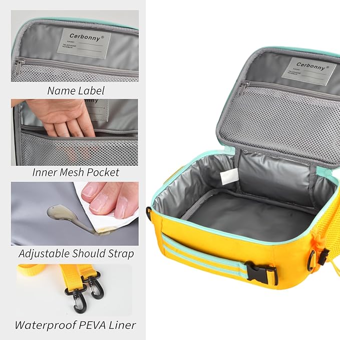 Cerbonny Kids Lunch Box, Yellow-3, Unisex, Polyester, With Insulation, Easy-clean, Multiple Carrying Options, Big Capacity, Lightweight, Quality Guaranteed