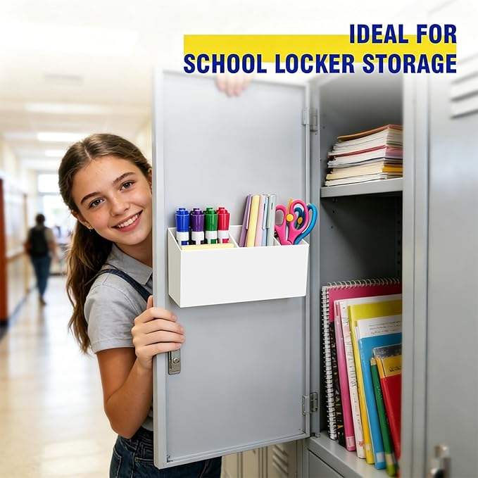 Magnetic Dry Erase Marker Holder for Whiteboard, Anti-slip Magnet Pen Holder for Fridge Refrigeator, Acrylic Pencil Holder for Classroom Teacher, Office Accessories, Locker Organizer(White)