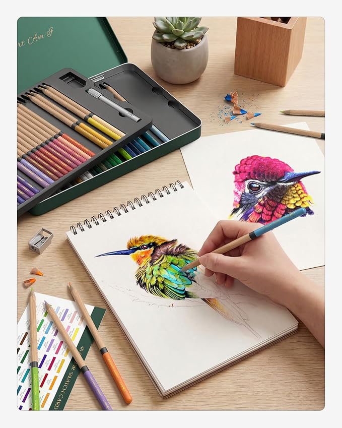 JusArt 48 Oil-Based Colored Pencils – Soft Core, Durable, Vibrant & Ultra-Smooth. Ideal for Adult Coloring, Portrait, Sketching, Landscape. Professional Drawing Pencils for Artists, Adults & Beginners