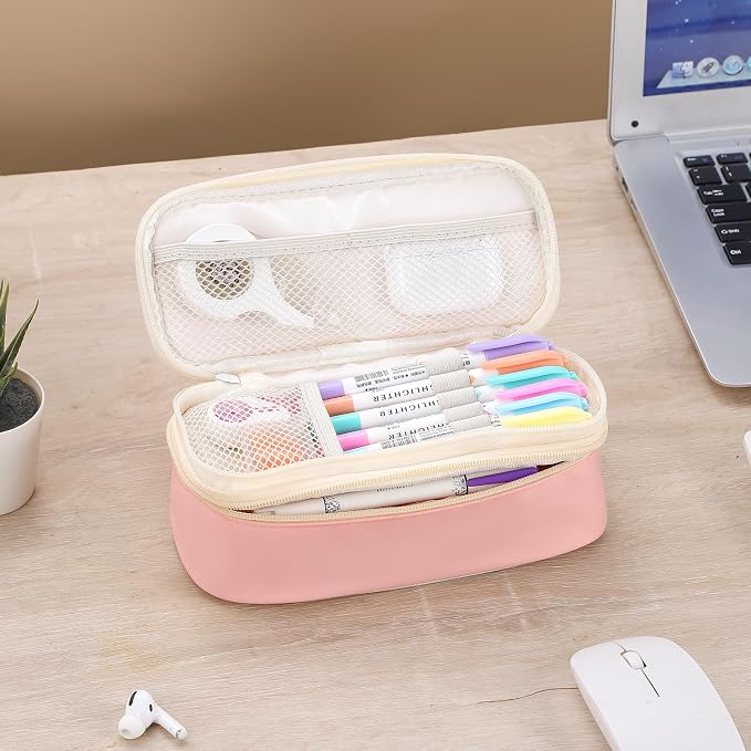 Large Pencil Bag for Girls Teens Kids School Pencil Case Organizer Pink | Zipper Pencil Pouch Big Cute Stationery Aesthetic Pencil Box for School Office, Wear-resistant Fabric, Large Capacity Design