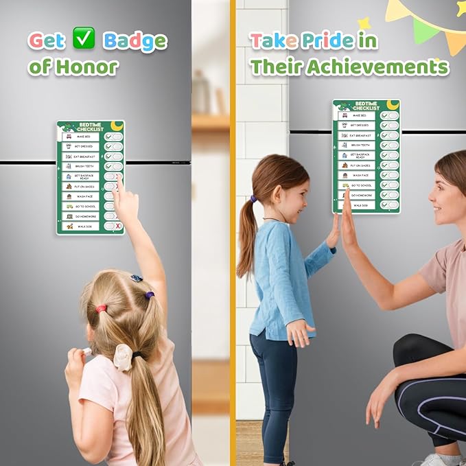 Upgraded Slider Morning/Bedtime Routine Chart for Kids Toddlers - Magnetic Kids Chore Chart for 2 Kids, Dry Erase Chore Chart for Kids, Visual Schedule for Kids