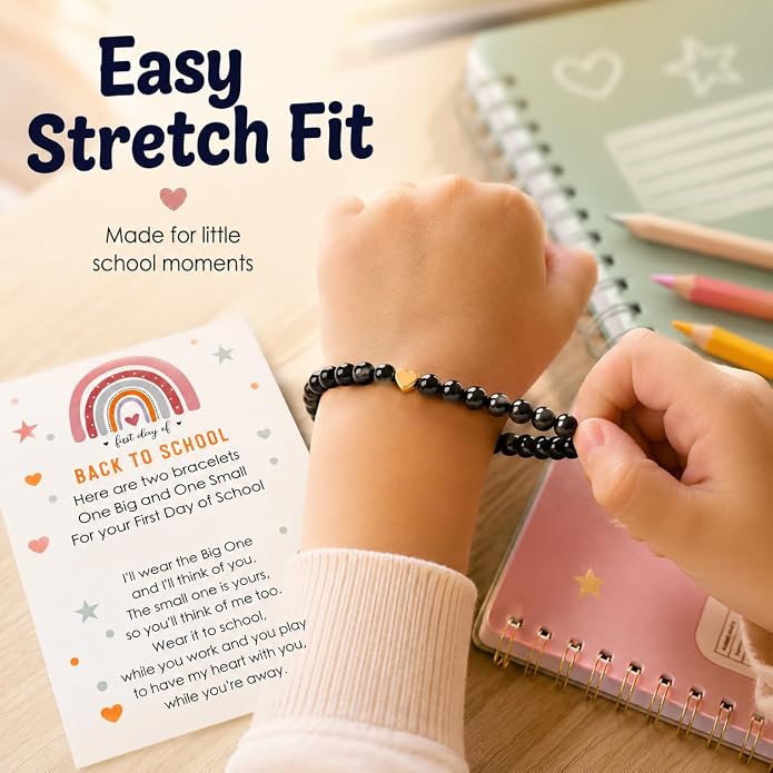 Back to School Bracelets Heart Matching Mommy and Me Elastic Wish Strings Bead Bracelets First Day of School Supplies Gifts